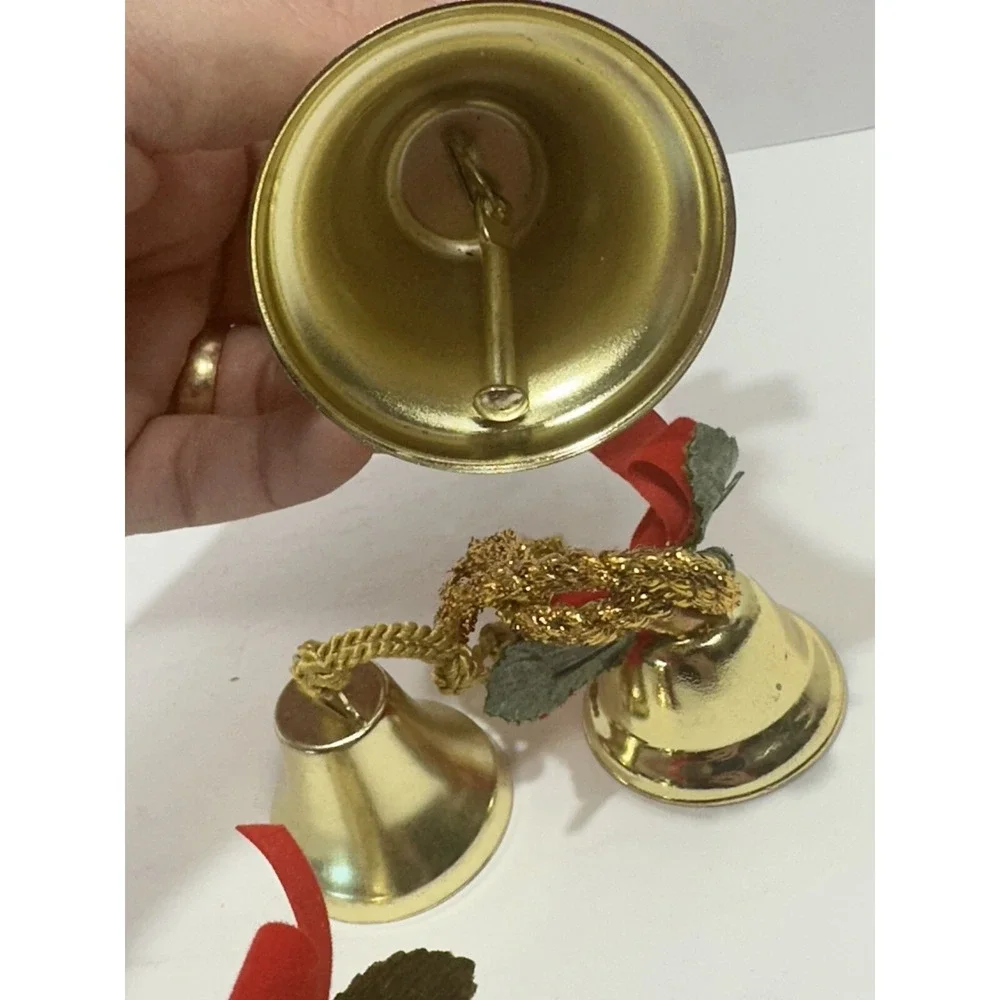 Lot Of 4 Gold Color Rustic Vintage Iron Tin Metal Ornaments Jingle Bells 1980's